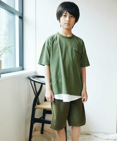 ＆yam（アンドヤム）の「裾ワッフルレイヤードT（Tシャツ/カットソー・キッズ・チャコールグレー/ベージュ/オリーブ・110/90/120/140/100/150/130）」の7枚目の写真