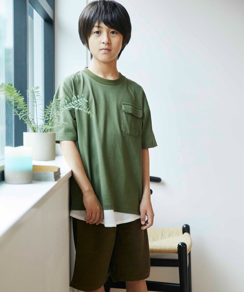 ＆yam（アンドヤム）の「裾ワッフルレイヤードT（Tシャツ/カットソー・キッズ・チャコールグレー/ベージュ/オリーブ・110/90/120/140/100/150/130）」の4枚目の写真