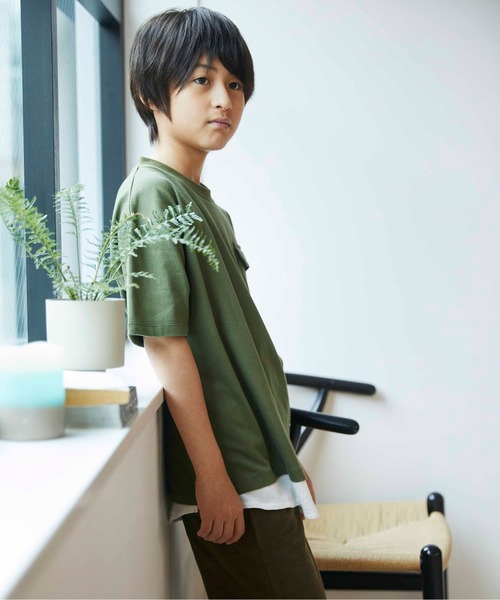 ＆yam（アンドヤム）の「裾ワッフルレイヤードT（Tシャツ/カットソー・キッズ・チャコールグレー/ベージュ/オリーブ・110/90/120/140/100/150/130）」の5枚目の写真