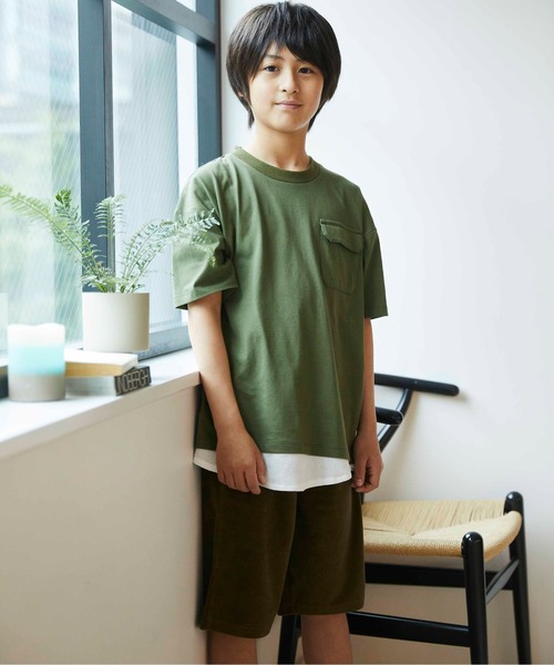 ＆yam（アンドヤム）の「裾ワッフルレイヤードT（Tシャツ/カットソー・キッズ・チャコールグレー/ベージュ/オリーブ・110/90/120/140/100/150/130）」の6枚目の写真