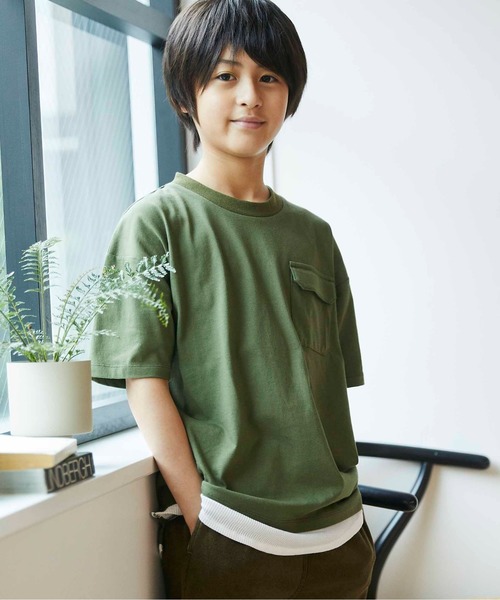 ＆yam（アンドヤム）の「裾ワッフルレイヤードT（Tシャツ/カットソー・キッズ・チャコールグレー/ベージュ/オリーブ・110/90/120/140/100/150/130）」の8枚目の写真