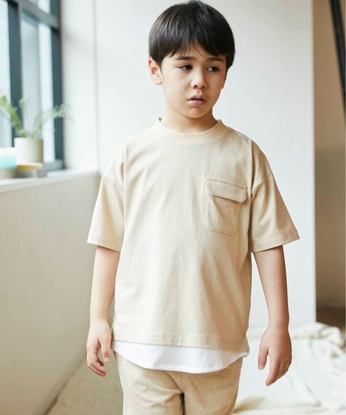 ＆yam（アンドヤム）の「裾ワッフルレイヤードT（Tシャツ/カットソー・キッズ・チャコールグレー/ベージュ/オリーブ・110/90/120/140/100/150/130）」の21枚目の写真