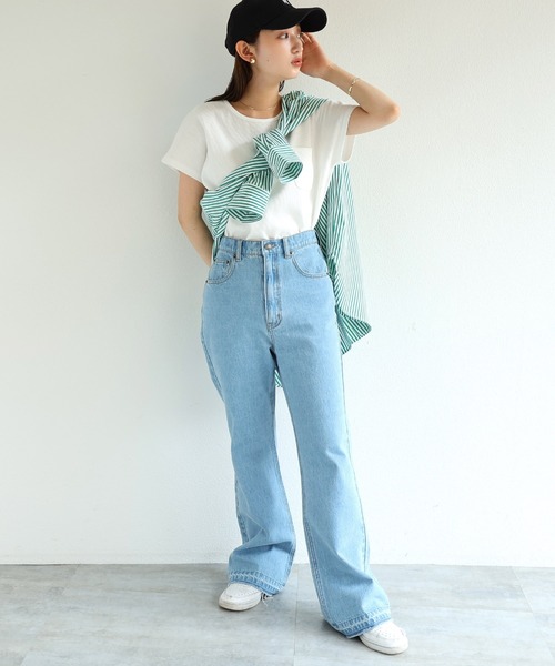 andme(アンドミー)の「コットンワッフル半袖ポケット付きドルマンTシャツ(Tシャツ/カットソー・レディース・チャコールグレー/アイボリー/グレー系その他/ブラック/ベージュ/ブルー/グリーン・M)」の8枚目の写真