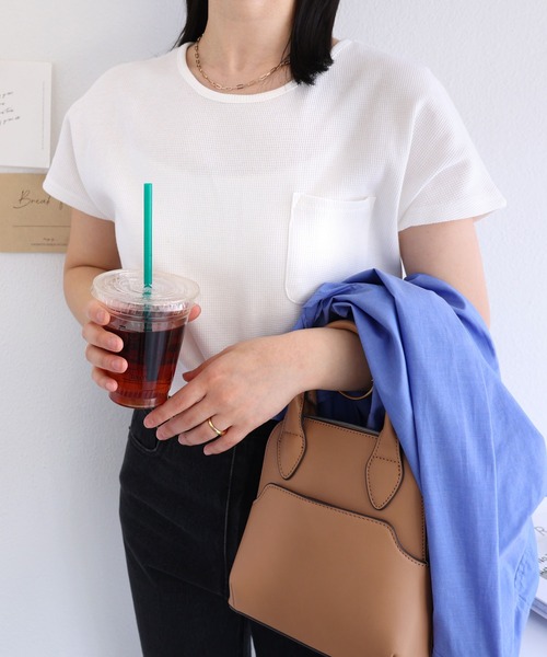 andme(アンドミー)の「コットンワッフル半袖ポケット付きドルマンTシャツ(Tシャツ/カットソー・レディース・チャコールグレー/アイボリー/グレー系その他/ブラック/ベージュ/ブルー/グリーン・M)」の18枚目の写真