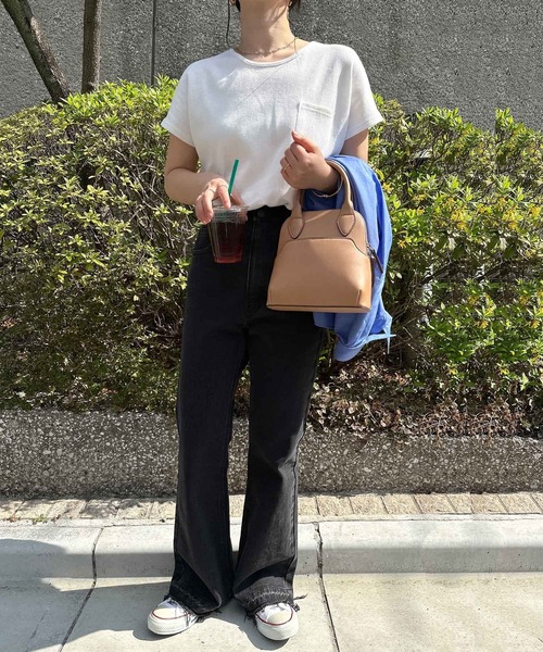 andme(アンドミー)の「コットンワッフル半袖ポケット付きドルマンTシャツ(Tシャツ/カットソー・レディース・チャコールグレー/アイボリー/グレー系その他/ブラック/ベージュ/ブルー/グリーン・M)」の14枚目の写真