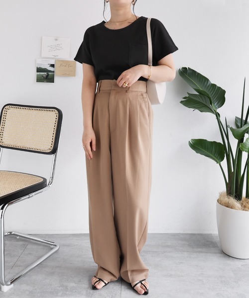 andme(アンドミー)の「コットンワッフル半袖ポケット付きドルマンTシャツ(Tシャツ/カットソー・レディース・チャコールグレー/アイボリー/グレー系その他/ブラック/ベージュ/ブルー/グリーン・M)」の21枚目の写真