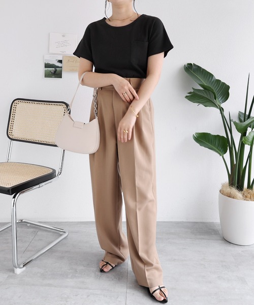 andme(アンドミー)の「コットンワッフル半袖ポケット付きドルマンTシャツ(Tシャツ/カットソー・レディース・チャコールグレー/アイボリー/グレー系その他/ブラック/ベージュ/ブルー/グリーン・M)」の20枚目の写真