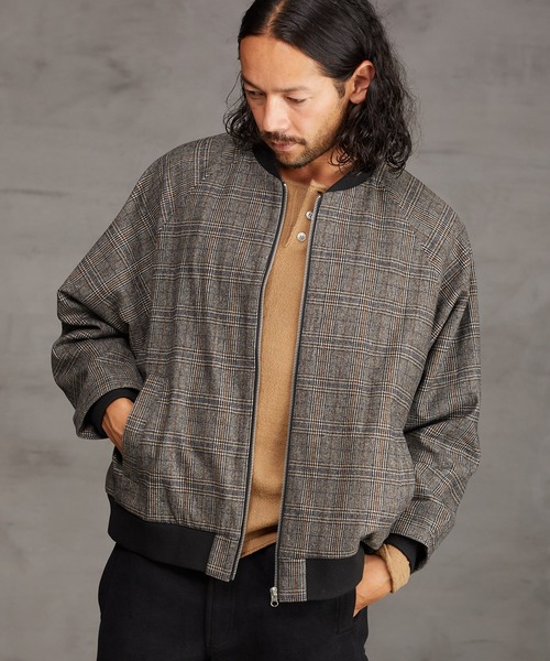 CAMBIO(カンビオ)の「mj7447-Check Loose Rib Blouson ブルゾン(ブルゾン・メンズ・ベージュ/チャコール・S/M/L)」の2枚目の写真