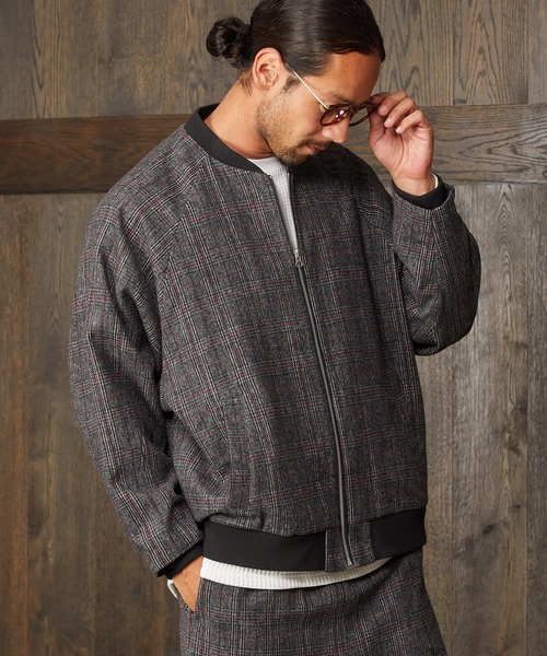 CAMBIO(カンビオ)の「mj7447-Check Loose Rib Blouson ブルゾン(ブルゾン・メンズ・ベージュ/チャコール・S/M/L)」の1枚目の写真