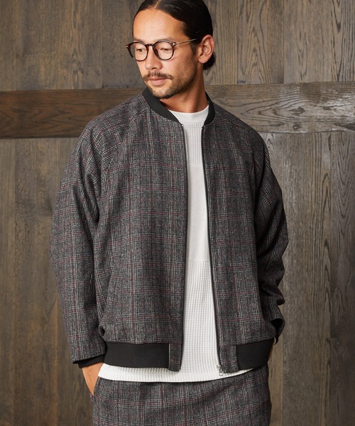 CAMBIO(カンビオ)の「mj7447-Check Loose Rib Blouson ブルゾン(ブルゾン・メンズ・ベージュ/チャコール・S/M/L)」の3枚目の写真