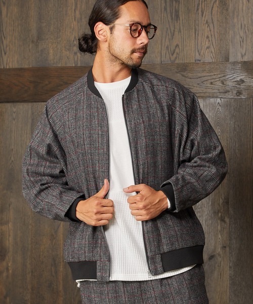 CAMBIO(カンビオ)の「mj7447-Check Loose Rib Blouson ブルゾン(ブルゾン・メンズ・ベージュ/チャコール・S/M/L)」の4枚目の写真