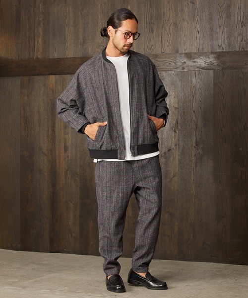 CAMBIO(カンビオ)の「mj7447-Check Loose Rib Blouson ブルゾン(ブルゾン・メンズ・ベージュ/チャコール・S/M/L)」の5枚目の写真
