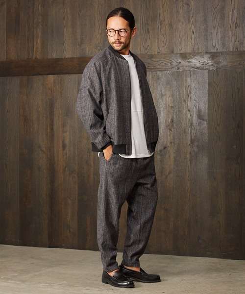 CAMBIO(カンビオ)の「mj7447-Check Loose Rib Blouson ブルゾン(ブルゾン・メンズ・ベージュ/チャコール・S/M/L)」の6枚目の写真