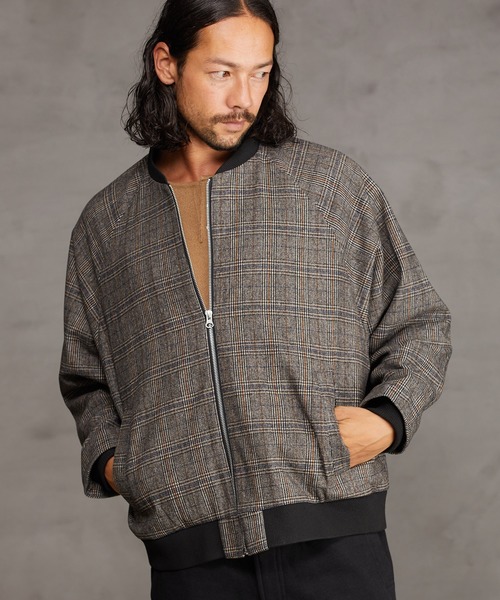 CAMBIO(カンビオ)の「mj7447-Check Loose Rib Blouson ブルゾン(ブルゾン・メンズ・ベージュ/チャコール・S/M/L)」の10枚目の写真