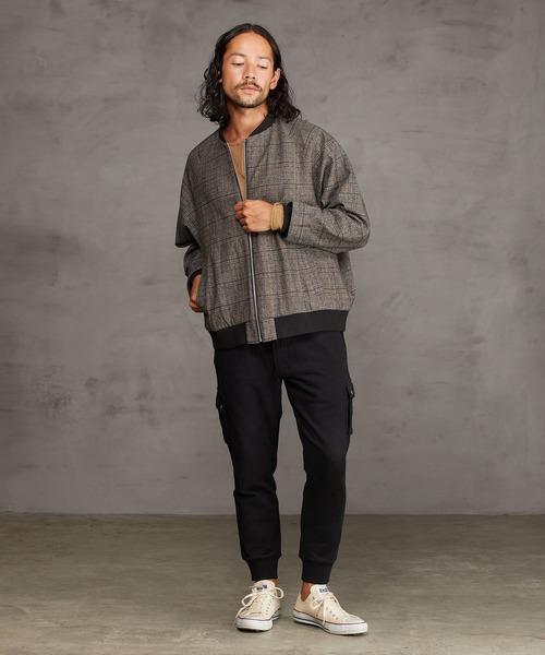 CAMBIO(カンビオ)の「mj7447-Check Loose Rib Blouson ブルゾン(ブルゾン・メンズ・ベージュ/チャコール・S/M/L)」の12枚目の写真