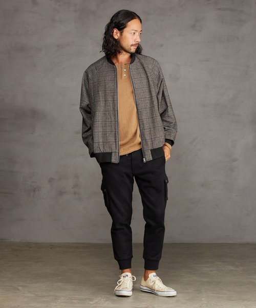 CAMBIO(カンビオ)の「mj7447-Check Loose Rib Blouson ブルゾン(ブルゾン・メンズ・ベージュ/チャコール・S/M/L)」の13枚目の写真