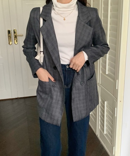 emi+（エミプラス）の「オーバーサイズチェックテーラードジャケット（テーラードジャケット・レディース・ブラウン/ブラック/グレー・S/M/L）」の7枚目の写真