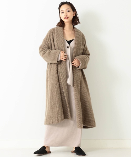BEAMS LIGHTS ベージュ ロングコート　シャギー　ショールカラー BEAMS LIGHTS ベージュ ロングコートシャギーショールカラー