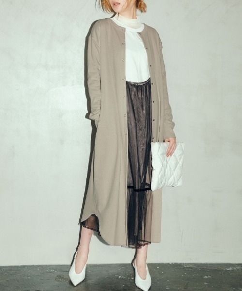 リブ素材ベルト付ロングカーデ