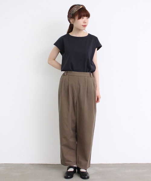 aimer le mieux（エメルミュー）の「aimer　綿テンセルタックストレートパンツ（その他パンツ・レディース・カーキ/オフホワイト/ネイビー・FREE）」の4枚目の写真