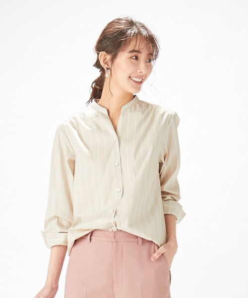 J.PRESS Ladies（J.プレス レディス）の「【洗える】SOMELOS ANGEL スタンドカラー ブラウス（シャツ/ブラウス・レディース・ベージュ系1/サックスブルー系1/ホワイト系1・XS）」の3枚目の写真