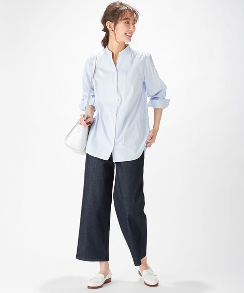 J.PRESS Ladies（J.プレス レディス）の「【洗える】SOMELOS ANGEL スタンドカラー ブラウス（シャツ/ブラウス・レディース・ベージュ系1/サックスブルー系1/ホワイト系1・XS）」の6枚目の写真