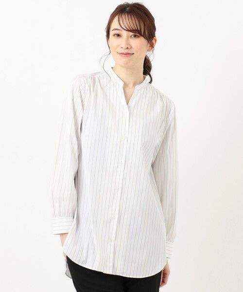 J.PRESS Ladies（J.プレス レディス）の「【洗える】SOMELOS ANGEL スタンドカラー ブラウス（シャツ/ブラウス・レディース・ベージュ系1/サックスブルー系1/ホワイト系1・XS）」の7枚目の写真