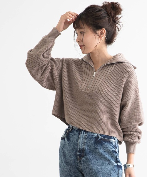 bohmal（ボマール）の「ネックジップ付きニット（ニット/セーター・レディース・ブラック/ホワイト/モカ・FREE）」の3枚目の写真