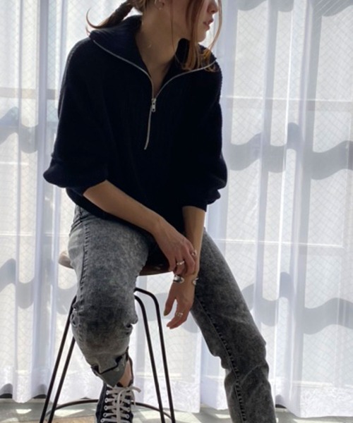 bohmal（ボマール）の「ネックジップ付きニット（ニット/セーター・レディース・ブラック/ホワイト/モカ・FREE）」の14枚目の写真