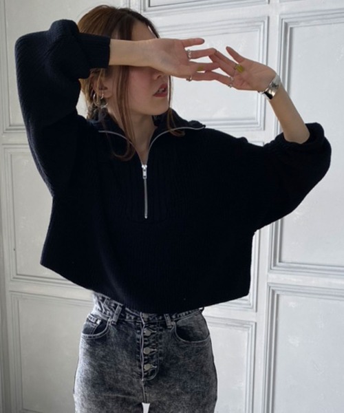 bohmal（ボマール）の「ネックジップ付きニット（ニット/セーター・レディース・ブラック/ホワイト/モカ・FREE）」の9枚目の写真