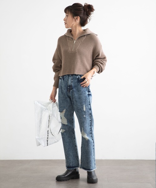 bohmal（ボマール）の「ネックジップ付きニット（ニット/セーター・レディース・ブラック/ホワイト/モカ・FREE）」の4枚目の写真