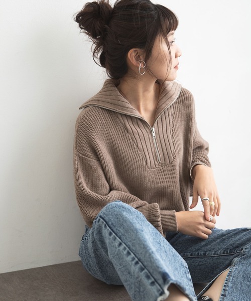 bohmal（ボマール）の「ネックジップ付きニット（ニット/セーター・レディース・ブラック/ホワイト/モカ・FREE）」の5枚目の写真