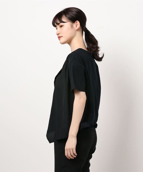 BDONNA（ビドンナ）の「クラシック天竺　異素材切替Vネックカットソー（Tシャツ/カットソー・レディース・ホワイト/カーキ/ブラック・MEDIUM）」の4枚目の写真