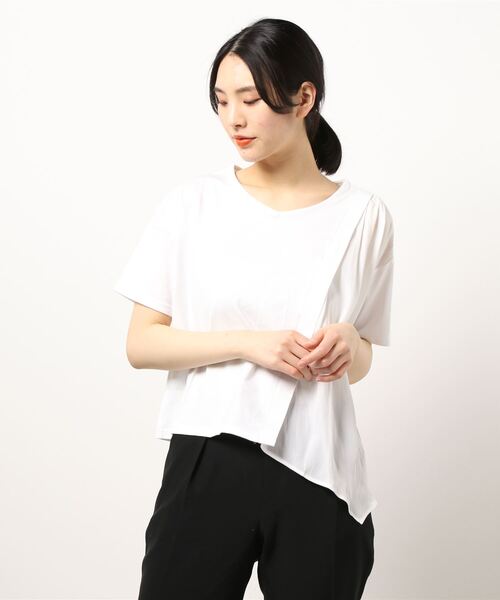 BDONNA（ビドンナ）の「クラシック天竺　異素材切替Vネックカットソー（Tシャツ/カットソー・レディース・ホワイト/カーキ/ブラック・MEDIUM）」の16枚目の写真