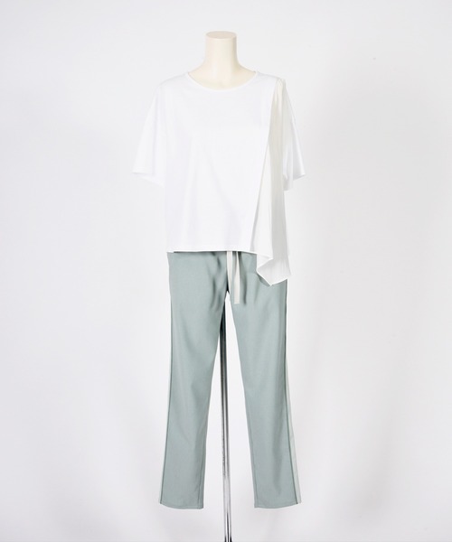 BDONNA（ビドンナ）の「クラシック天竺　異素材切替Vネックカットソー（Tシャツ/カットソー・レディース・ホワイト/カーキ/ブラック・MEDIUM）」の6枚目の写真