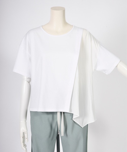 BDONNA（ビドンナ）の「クラシック天竺　異素材切替Vネックカットソー（Tシャツ/カットソー・レディース・ホワイト/カーキ/ブラック・MEDIUM）」の8枚目の写真