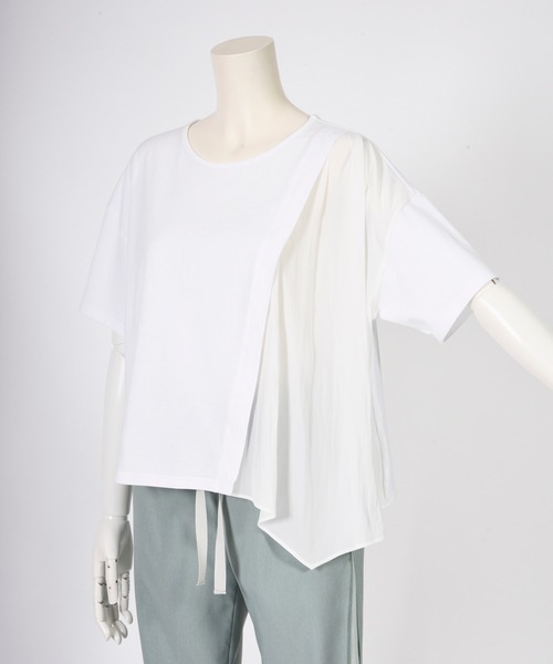 BDONNA（ビドンナ）の「クラシック天竺　異素材切替Vネックカットソー（Tシャツ/カットソー・レディース・ホワイト/カーキ/ブラック・MEDIUM）」の9枚目の写真