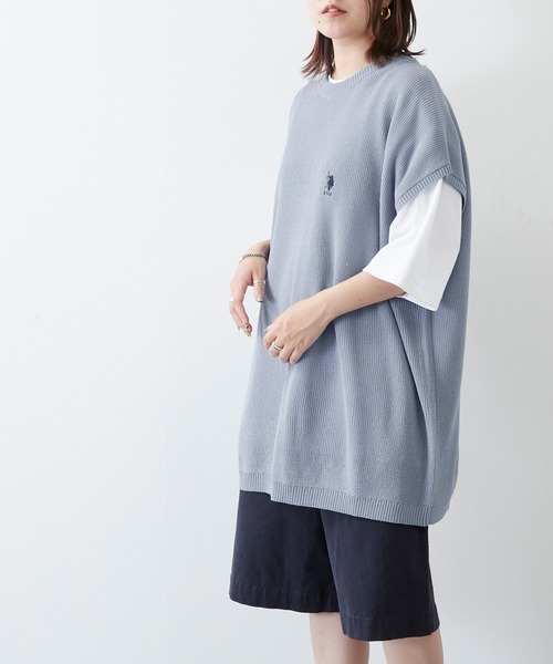 U.S. POLO ASSN.(ユーエスポロアッスン)の「U.S. POLO ASSN. / ユーエスポロアッスン 別注 ルーズオーバーサイズ ロゴ刺繍 ニットベスト(ベスト・メンズ・ブラック/ベージュ/グレー/オフホワイト/サックスブルー/ミント・M/L)」の11枚目の写真