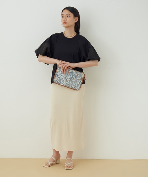 ADAM ET ROPE'（アダムエロペ）の「ラッフルベルト付ニットスカート（スカート・レディース・ダークブラウン/ホワイト系その他5・FREE）」の9枚目の写真