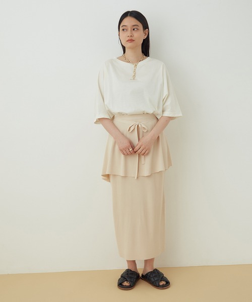 ADAM ET ROPE'（アダムエロペ）の「ラッフルベルト付ニットスカート（スカート・レディース・ダークブラウン/ホワイト系その他5・FREE）」の14枚目の写真