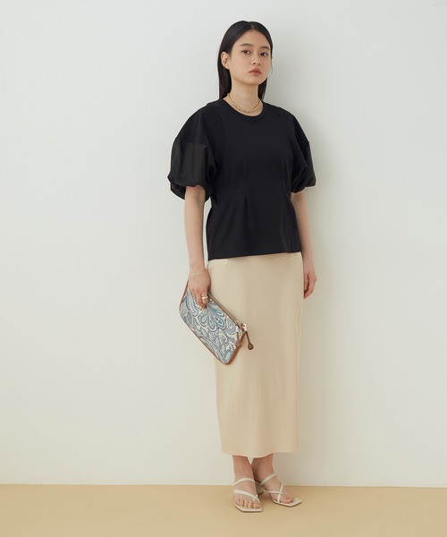 ADAM ET ROPE'（アダムエロペ）の「ラッフルベルト付ニットスカート（スカート・レディース・ダークブラウン/ホワイト系その他5・FREE）」の4枚目の写真