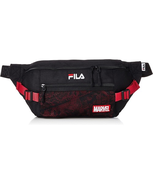 FILA(フィラ)の「【FILA×MARVEL/フィラ×マーベル】コラボ ワンポイント刺繍 メッシュポケット ウエストバッグ(ボディバッグ/ウエストポーチ・メンズ・ブラック×レッド/ブラック×ブラック/ブラック×パープル・FREE)」の3枚目の写真