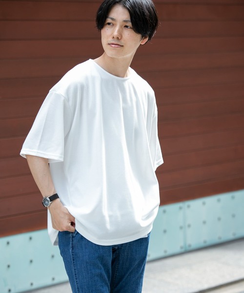 ITEMS URBANRESEARCH(アイテムズ アーバンリサーチ)の「ポンチ5分袖ビッグTシャツ(Tシャツ/カットソー・メンズ・ベージュ/ブラック/オフホワイト/カーキ・MEDIUM/LARGE)」の2枚目の写真