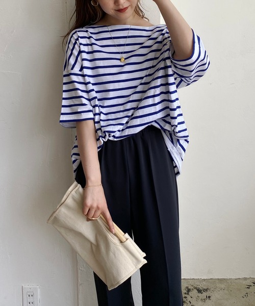 CAPRICIEUX LE'MAGE（カプリシューレマージュ）の「ボーダーワイドTシャツ（Tシャツ/カットソー・レディース・ブルー/グリーン/ブラック・FREE）」の3枚目の写真