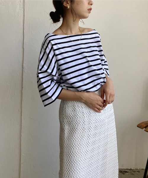 CAPRICIEUX LE'MAGE（カプリシューレマージュ）の「ボーダーワイドTシャツ（Tシャツ/カットソー・レディース・ブルー/グリーン/ブラック・FREE）」の2枚目の写真