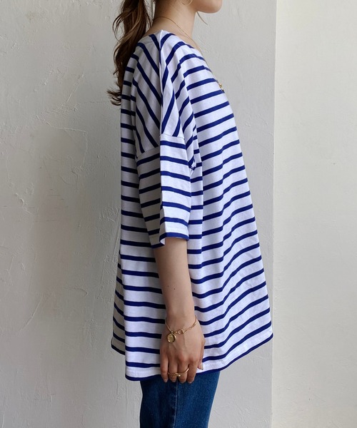 CAPRICIEUX LE'MAGE（カプリシューレマージュ）の「ボーダーワイドTシャツ（Tシャツ/カットソー・レディース・ブルー/グリーン/ブラック・FREE）」の7枚目の写真