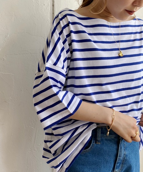 CAPRICIEUX LE'MAGE（カプリシューレマージュ）の「ボーダーワイドTシャツ（Tシャツ/カットソー・レディース・ブルー/グリーン/ブラック・FREE）」の12枚目の写真