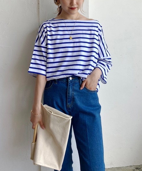 CAPRICIEUX LE'MAGE（カプリシューレマージュ）の「ボーダーワイドTシャツ（Tシャツ/カットソー・レディース・ブルー/グリーン/ブラック・FREE）」の13枚目の写真