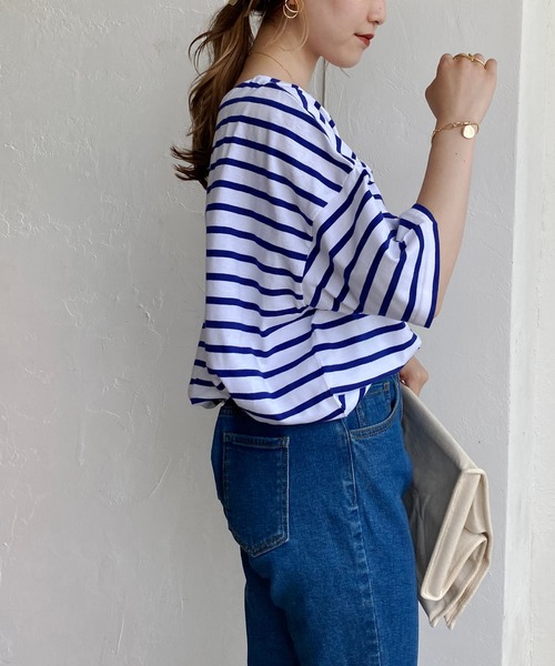 CAPRICIEUX LE'MAGE（カプリシューレマージュ）の「ボーダーワイドTシャツ（Tシャツ/カットソー・レディース・ブルー/グリーン/ブラック・FREE）」の14枚目の写真