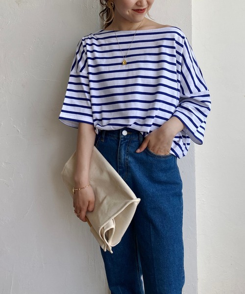 CAPRICIEUX LE'MAGE（カプリシューレマージュ）の「ボーダーワイドTシャツ（Tシャツ/カットソー・レディース・ブルー/グリーン/ブラック・FREE）」の16枚目の写真